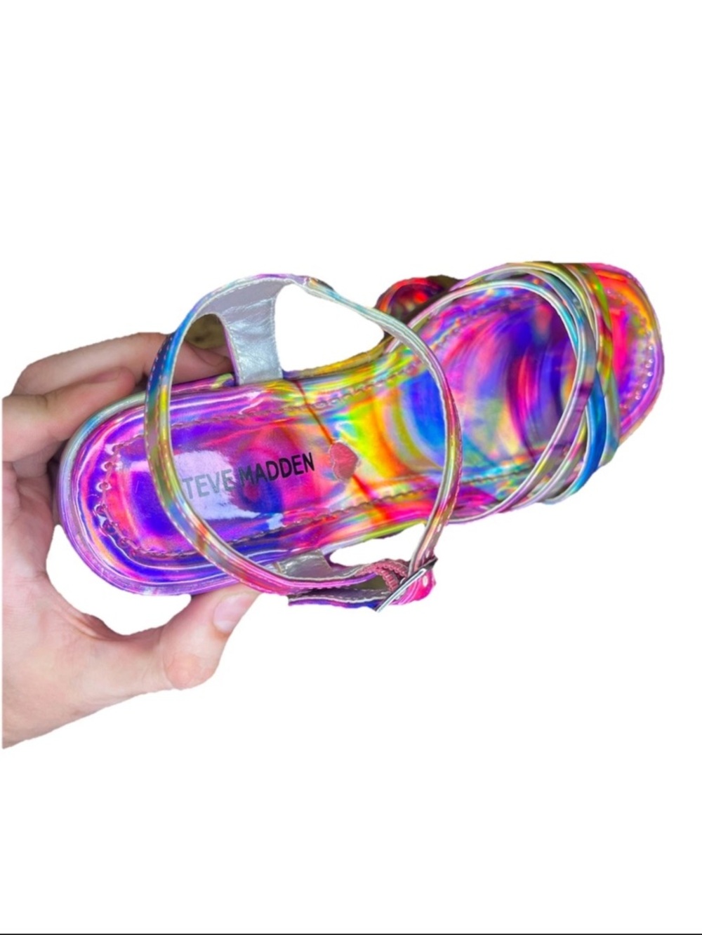 Steve Madden Holographic Crazy Wedge Sandals Girls Size 3 - Picture 4 of 7